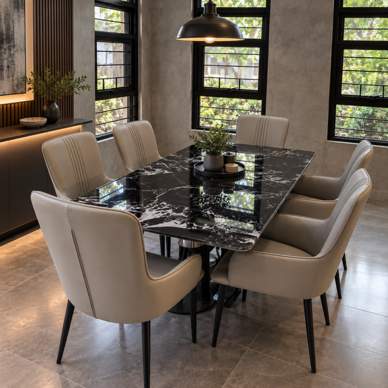 Vortex Marble Design 6-Seater Dining Set