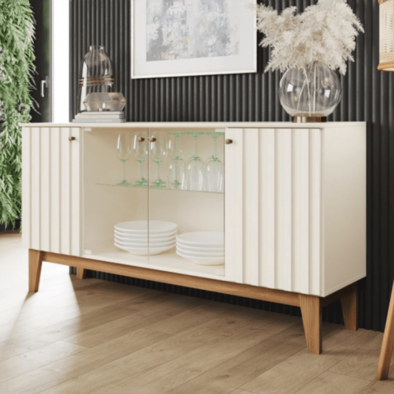 Capri Fluted Buffet Cabinet with Glass Display (150 cm)