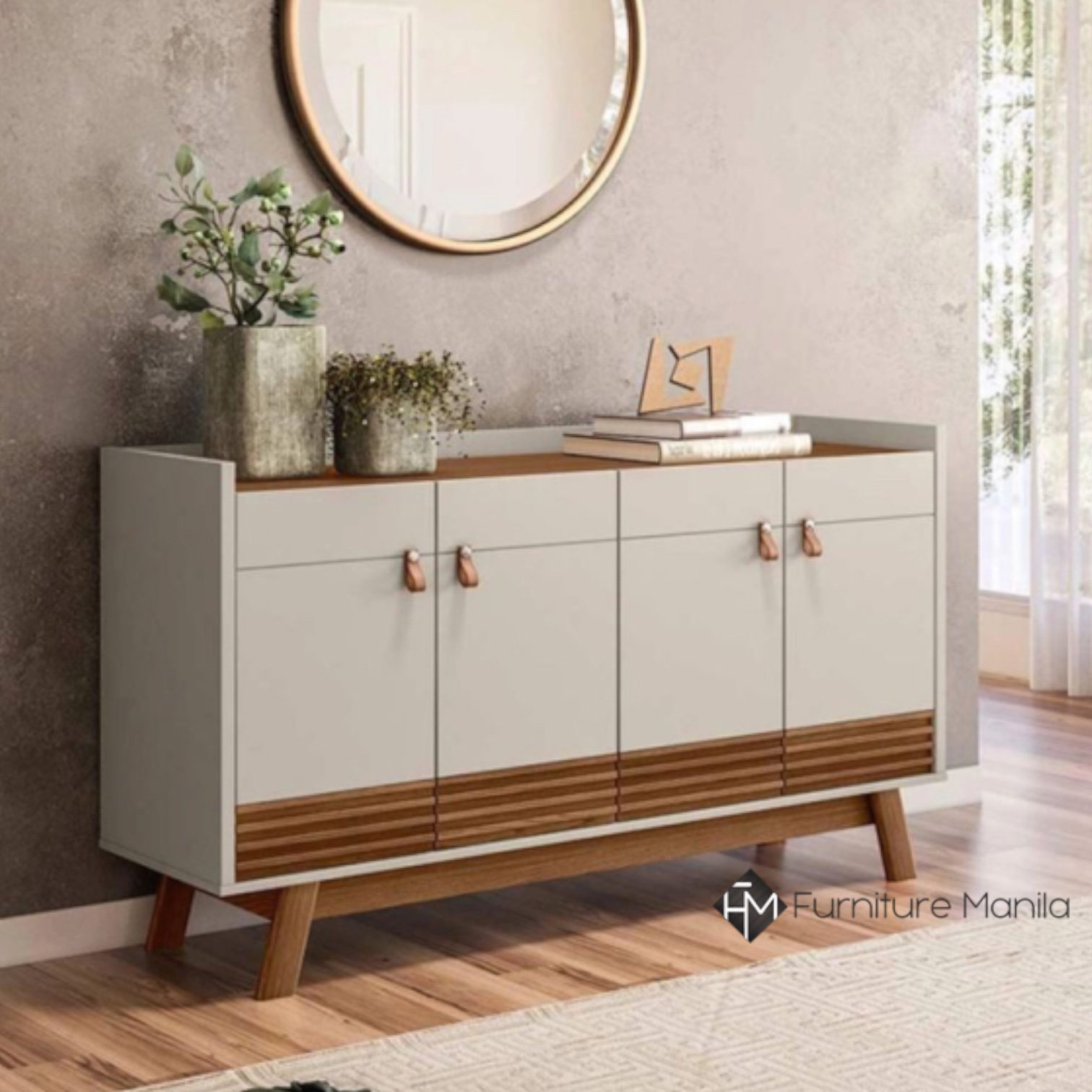 Catania 4-Door Buffet Cabinet (Freijo/Off-White, 160 cm)