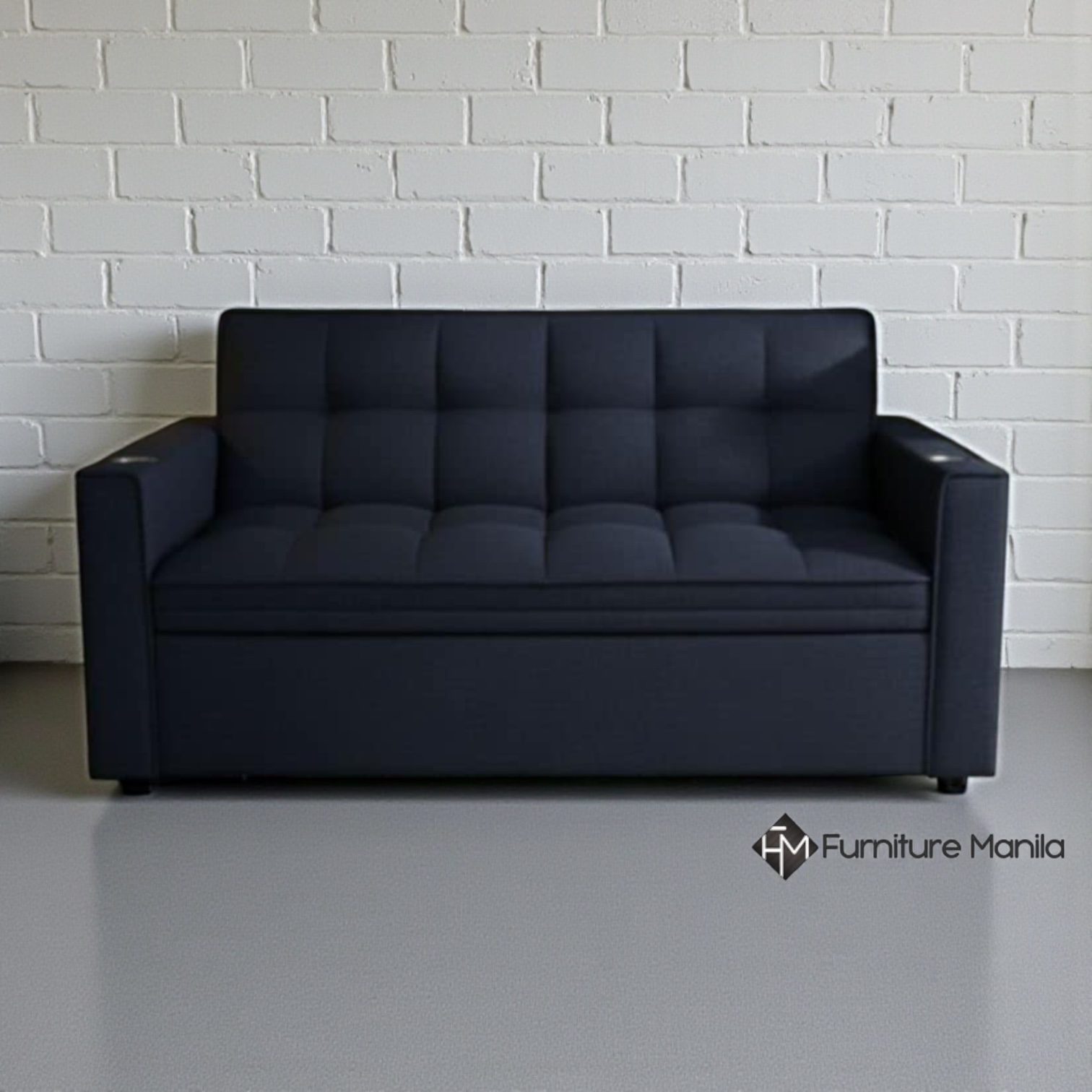 Midnight Lounge 2-Seater Velvet Sofabed with Cup Holders - Black - Image 2