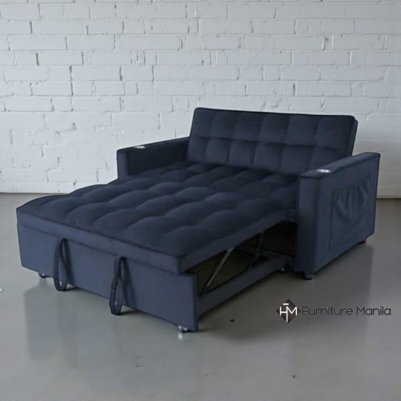Midnight Lounge 2-Seater Velvet Sofabed with Cup Holders - Black