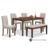 Savona 6-Seater Dining Set with Bench (Cream Fabric Chairs)
