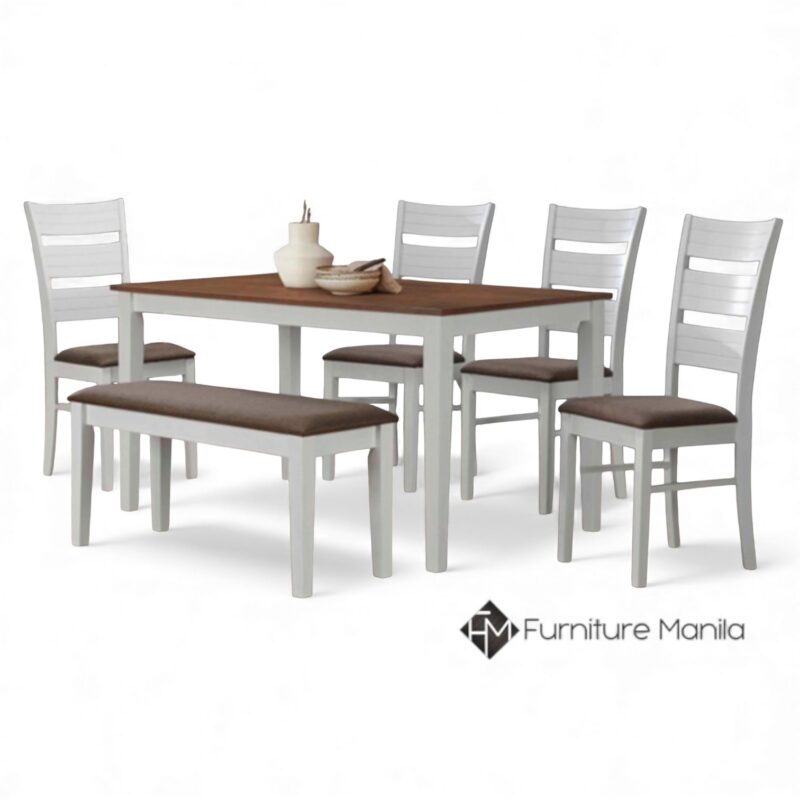 Coastal White 6-Seater Dining Set with Bench