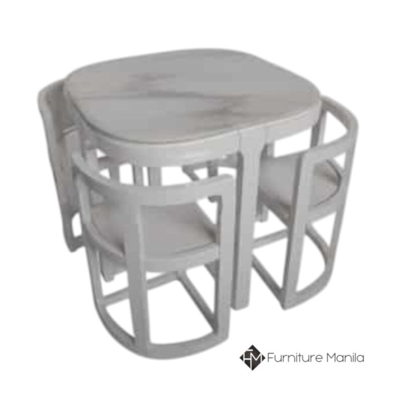 CubeNest Marble White Space-Saver Dining Set (Nesting Chairs)