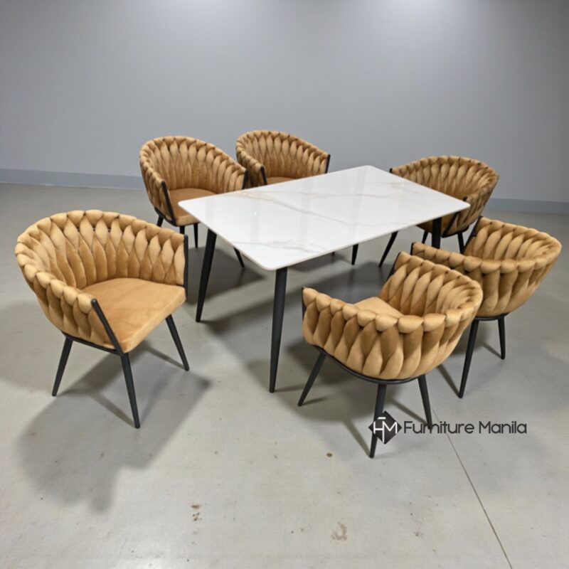 Caramel Braided 6-Seater Sintered Stone Dining Set