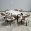 Carrara Sintered Stone Dining Set with Braided Velvet Chairs