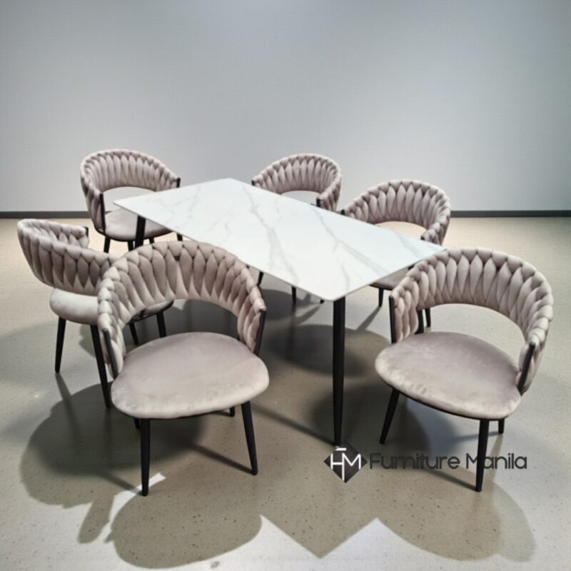Alternative view of Carrara Sintered Stone Dining Set with Braided Velvet Chairs