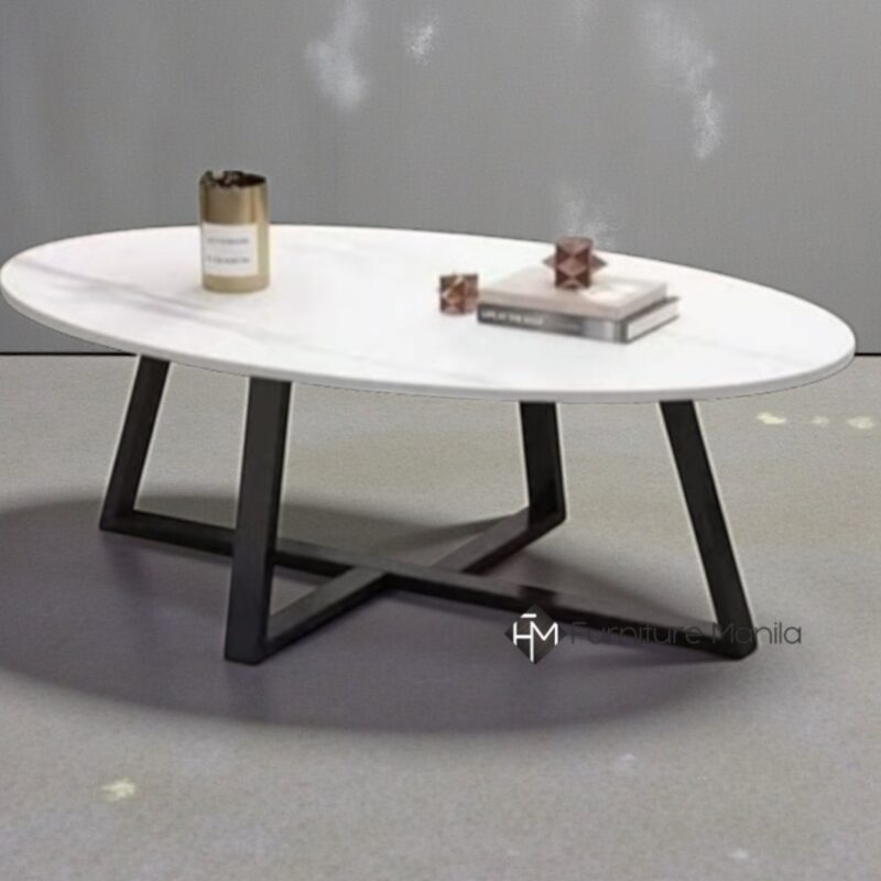 Cascade Oval Center Table: White Marble-Look Top