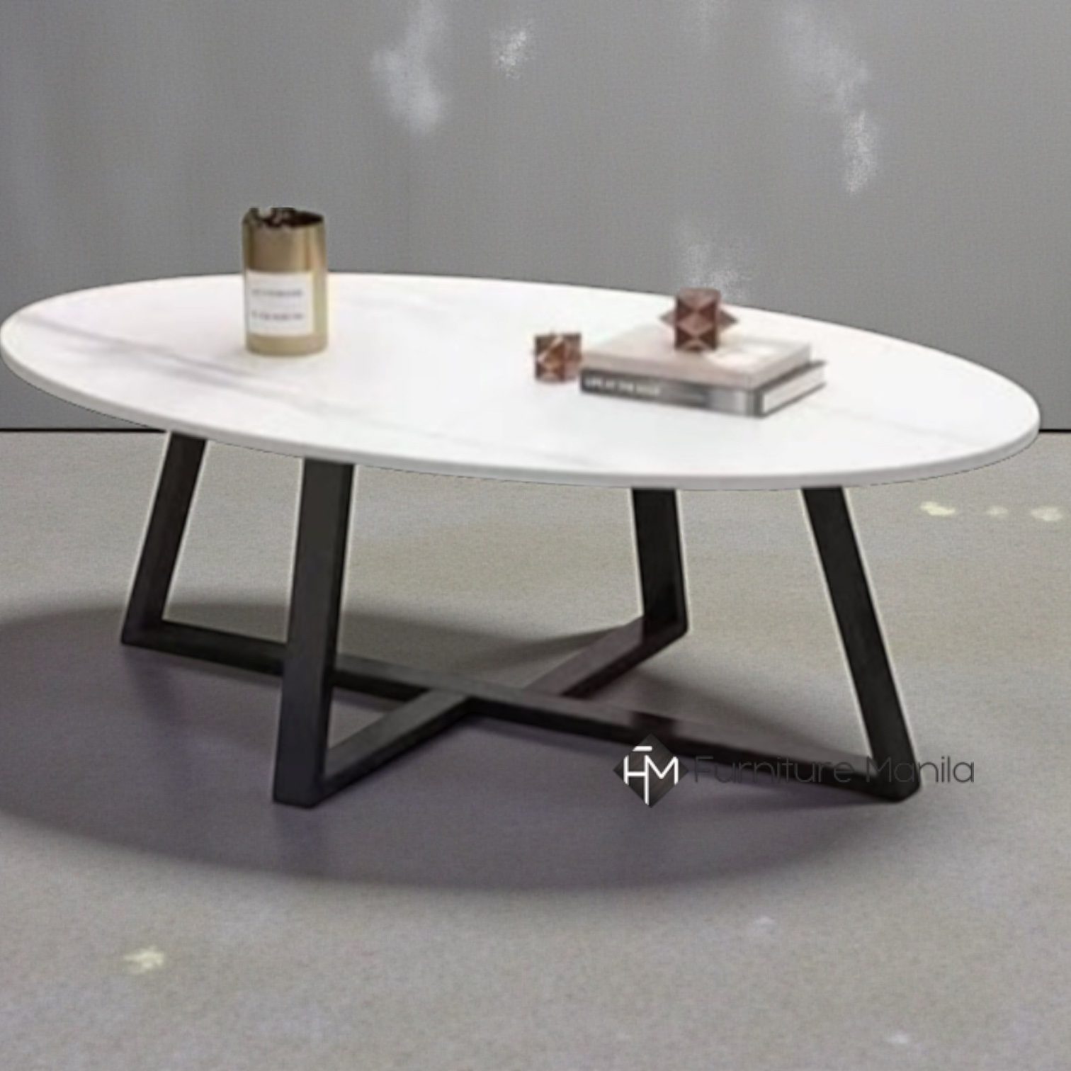 Cascade Oval Center Table: White Marble-Look Top