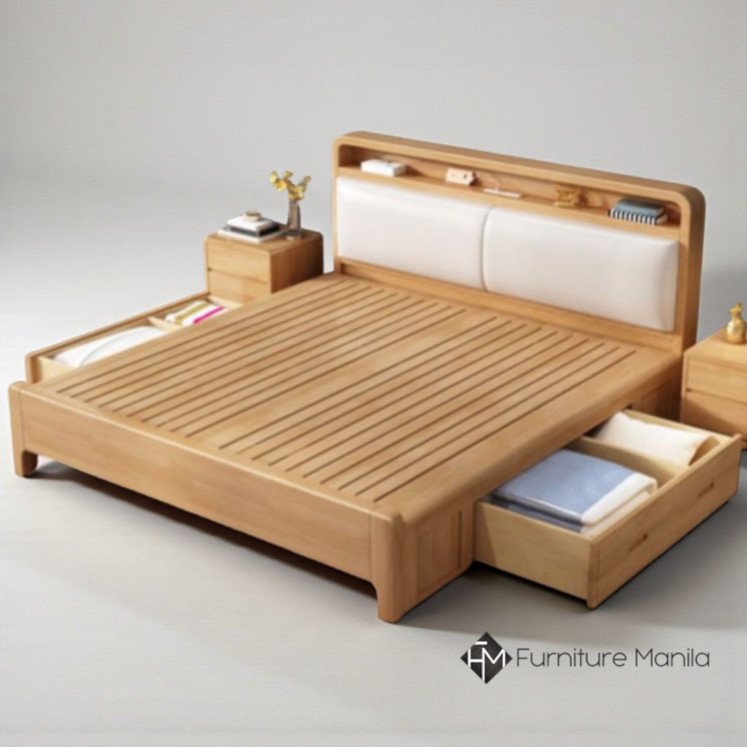 Aurora Solid Wood Storage Bed Frame with LED Headboard Shelf