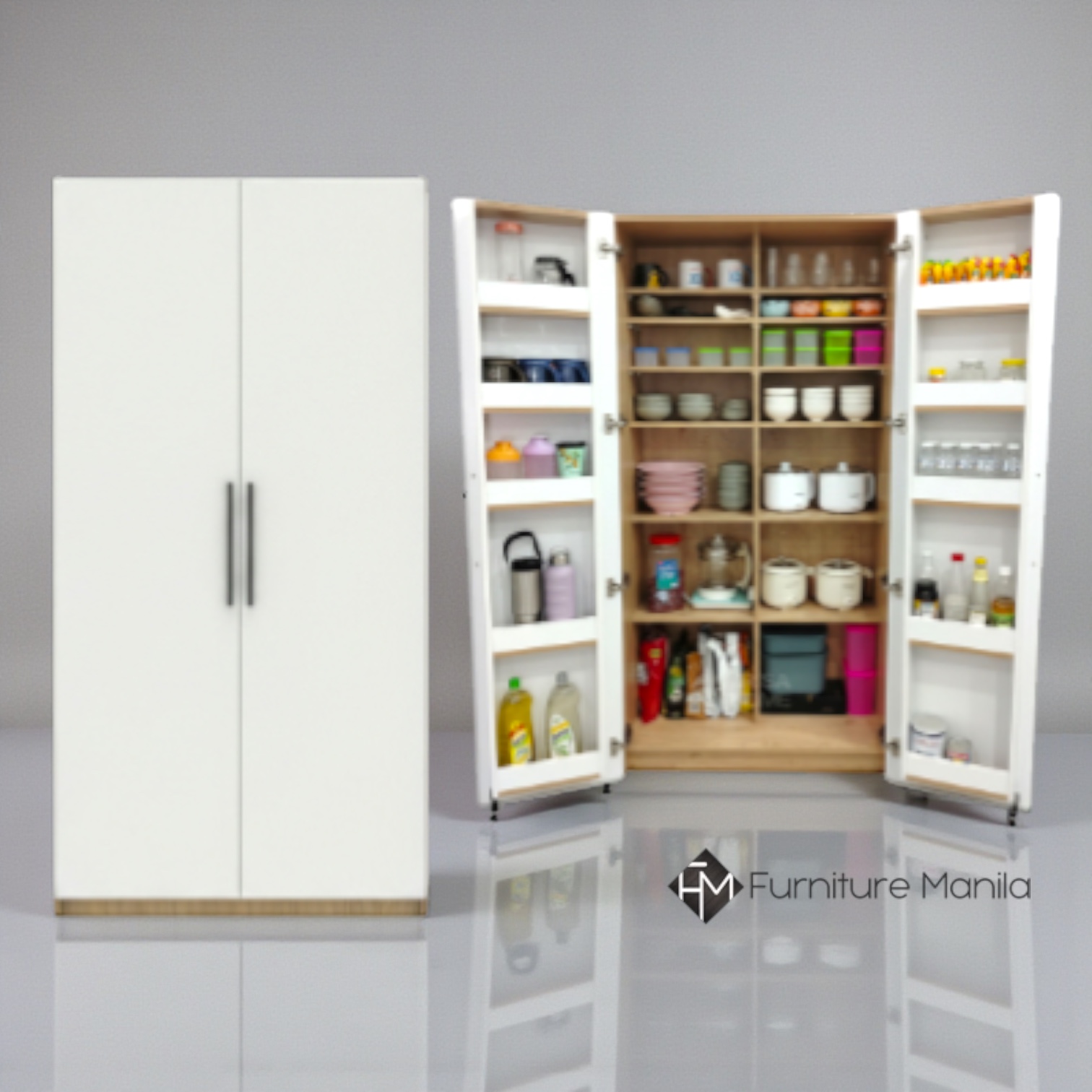 CulinaTall 6-Shelf Kitchen Storage Cabinet with Rolling Doors