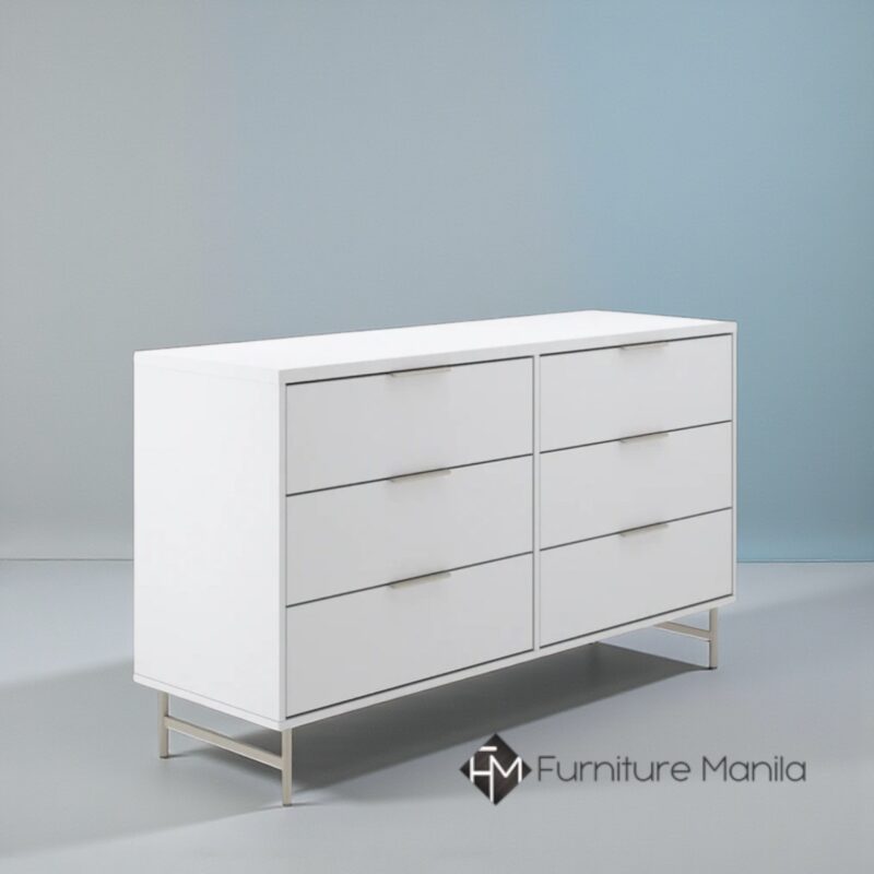 Yves 6-Drawer Chest 1.35m with Gold Frame – Offwhite