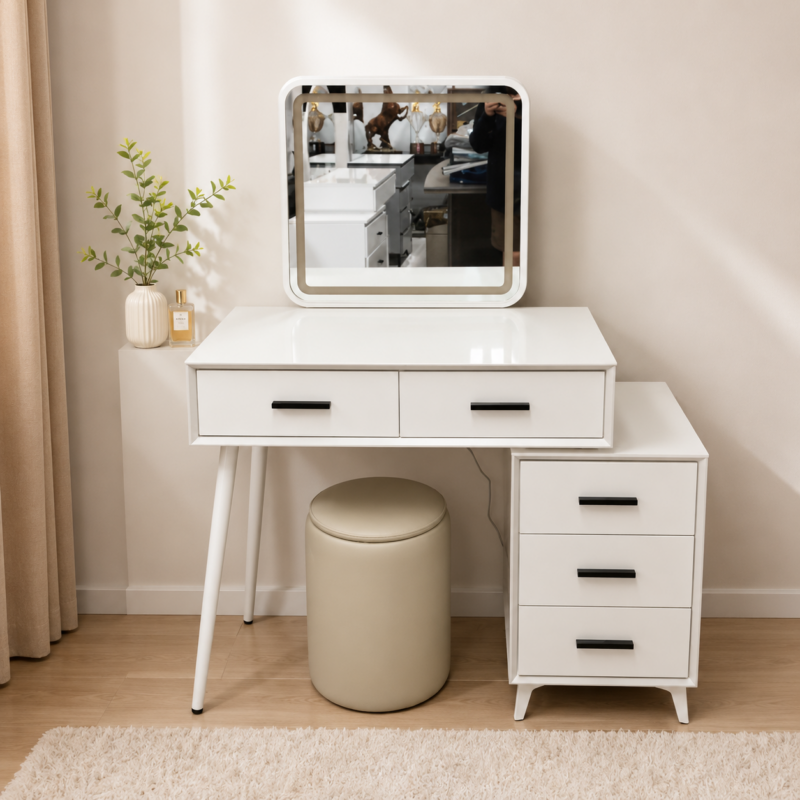 Charlotte LED Vanity Dressing Table w/ 5-Drawer Cabinet & Stool