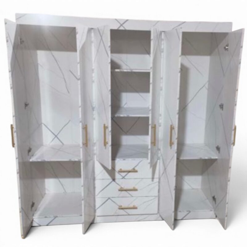 Alternative view of Verona 6-Door Wardrobe with Drawers - White Marble