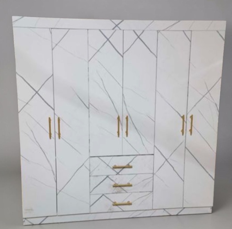 Verona 6-Door Wardrobe with Drawers - White Marble
