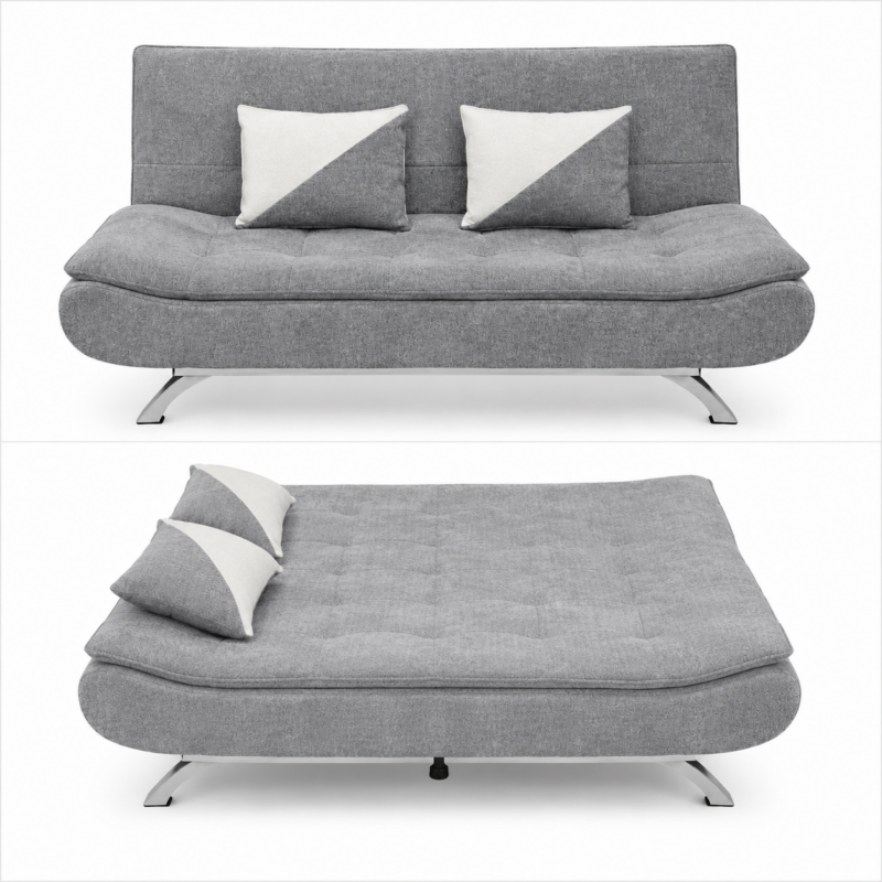 Luna Convertible Sofa Bed with Pillows – Gray Fabric
