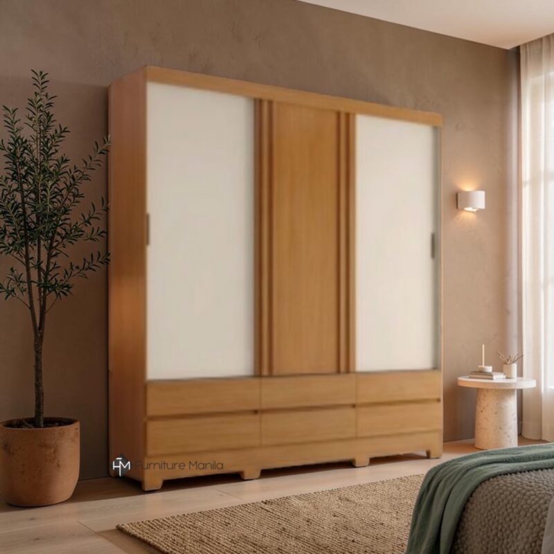 Arden Hazelwood 3-Door Sliding Wardrobe with Drawers and Mirror