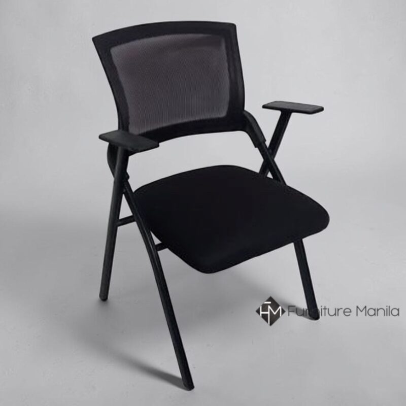 FlexiMesh Pro Black Folding Training Chair with Armrests