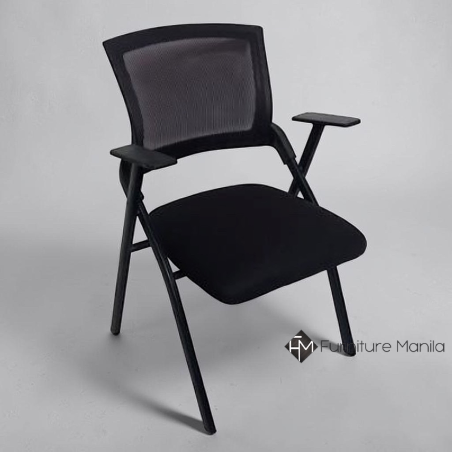 FlexiMesh Pro Black Folding Training Chair with Armrests