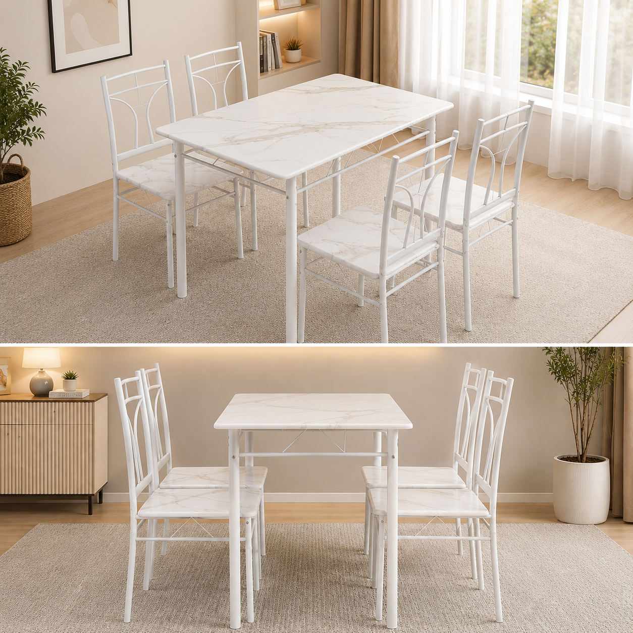 Lumière White Marble Design Compact Dining Set