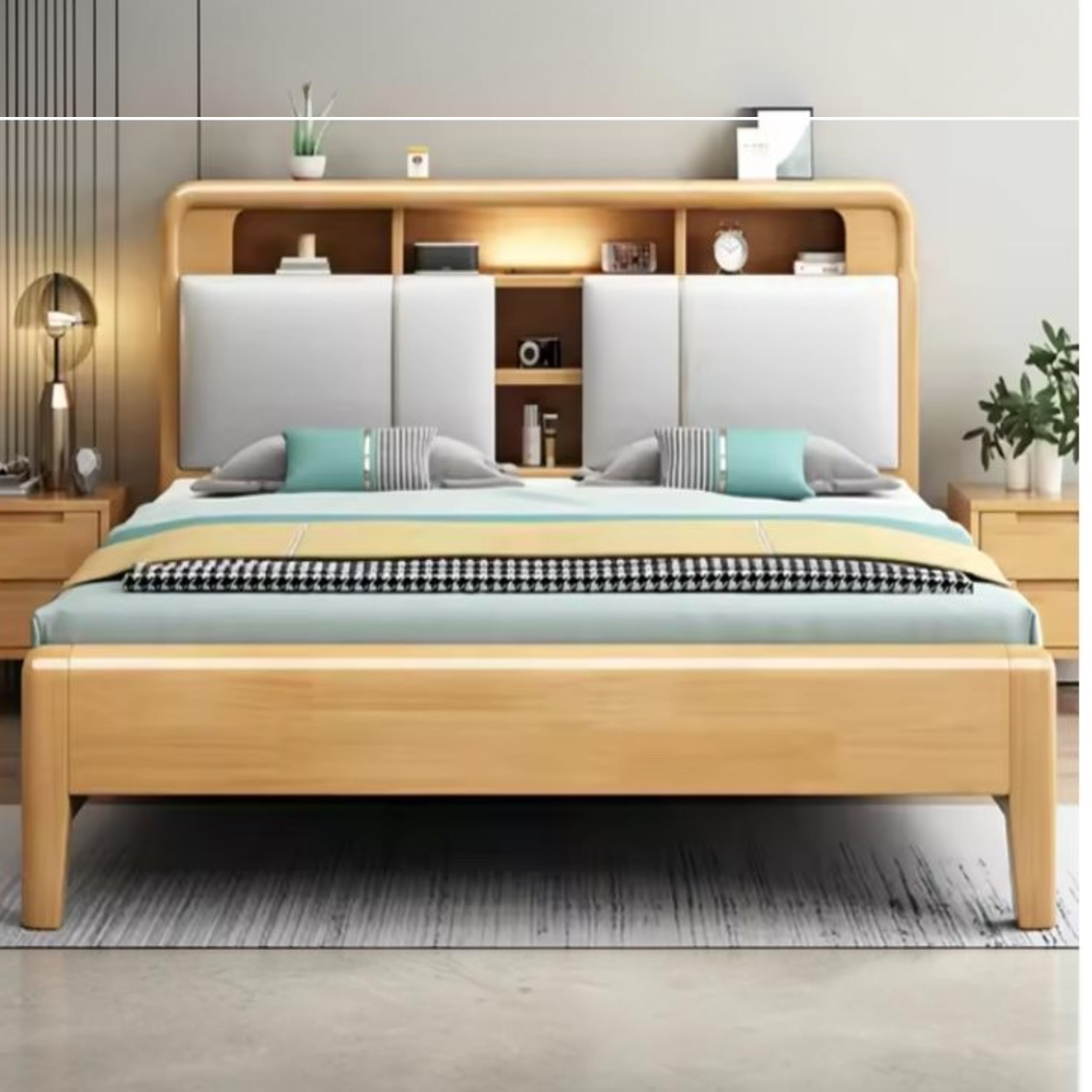 Nordic Haven Storage Bed Frame with Lift-Up Headboard Shelving - Image 3