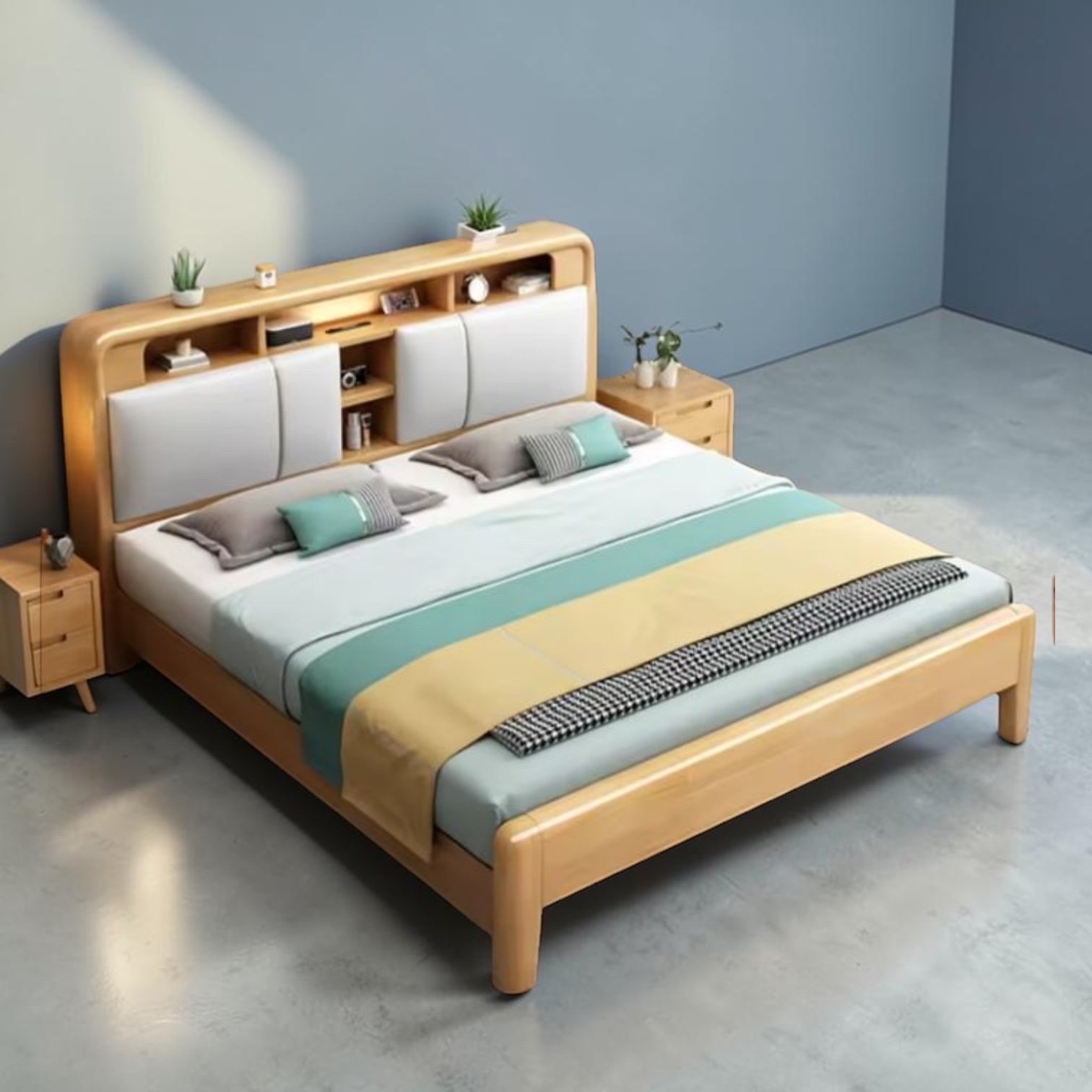 Nordic Haven Storage Bed Frame with Lift-Up Headboard Shelving