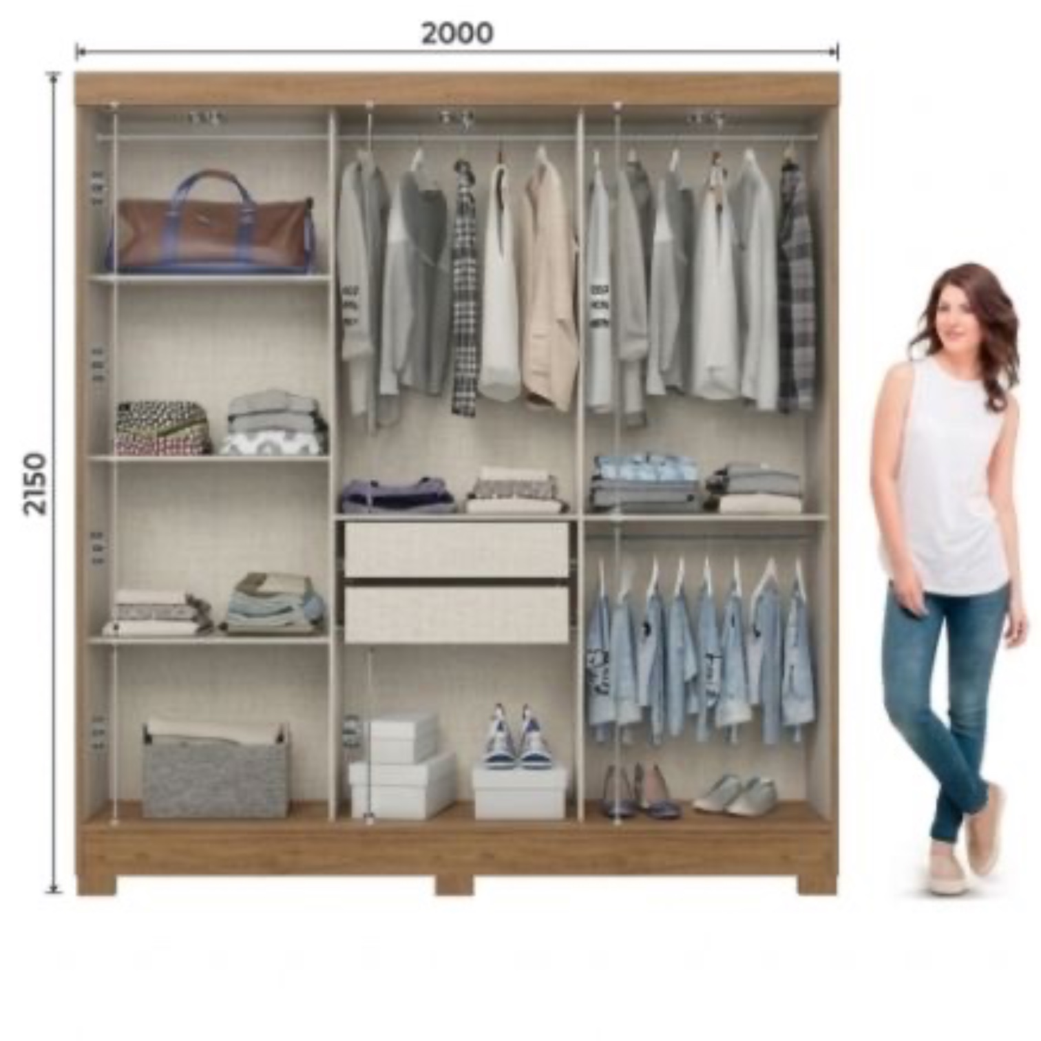Valencia Hazelwood 3-Door Sliding Wardrobe with Mirror - Image 2