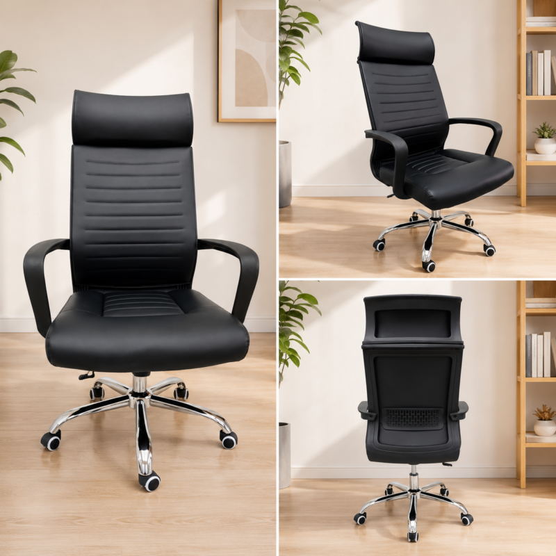 Verona Luxe High-Back Executive Office Chair (Black Leatherette)