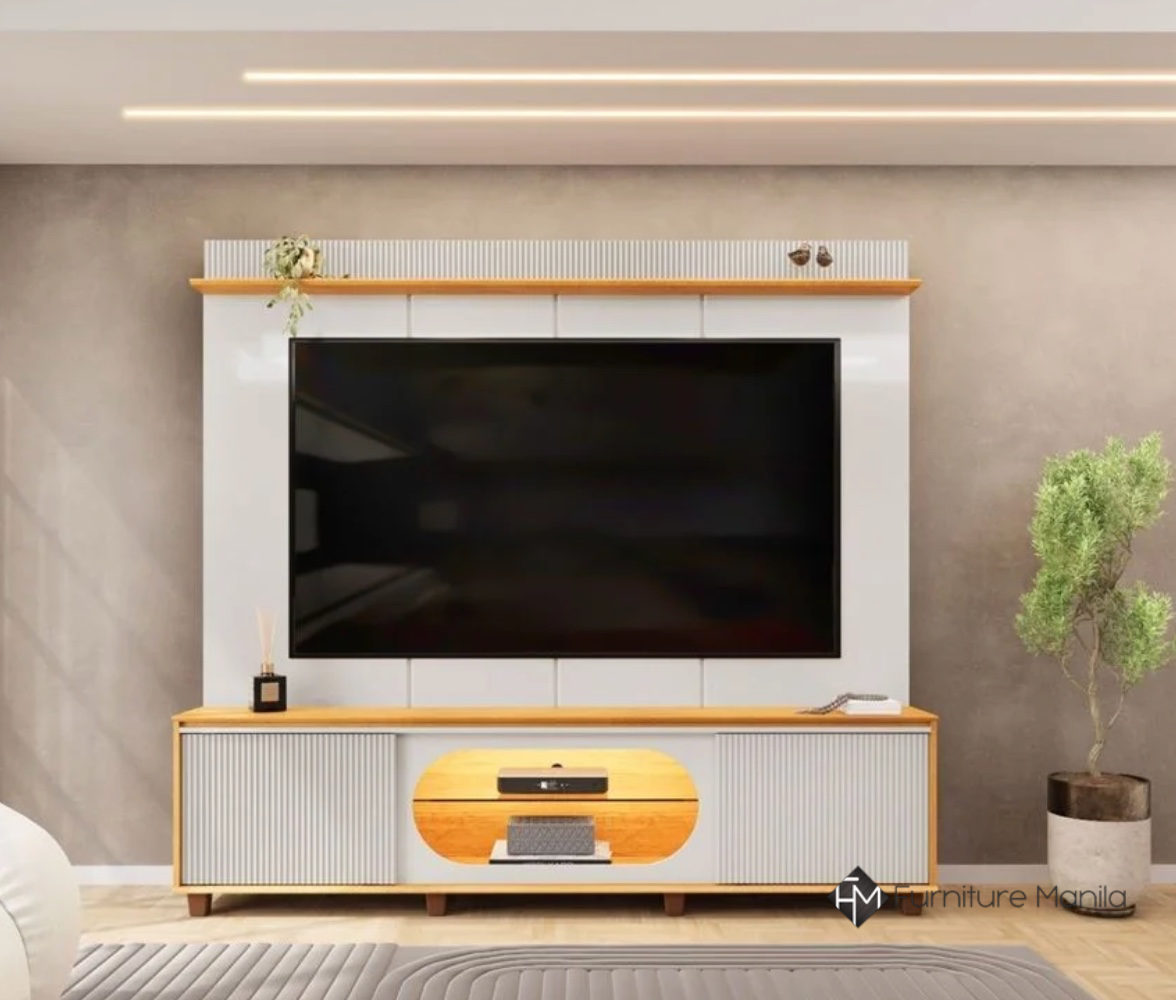 Dovelle Entertainment Unit w/ Sliding Doors, LED & TV Wall Panel