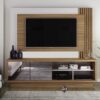 Draycott Natural & Off-White Entertainment Unit w/ TV Wall Panel