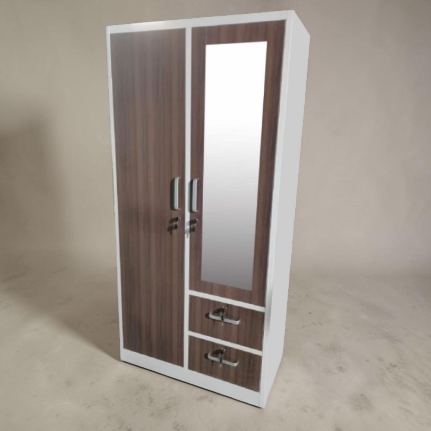 Haverford Metal Wardrobe with Mirror and Drawers - Image 2