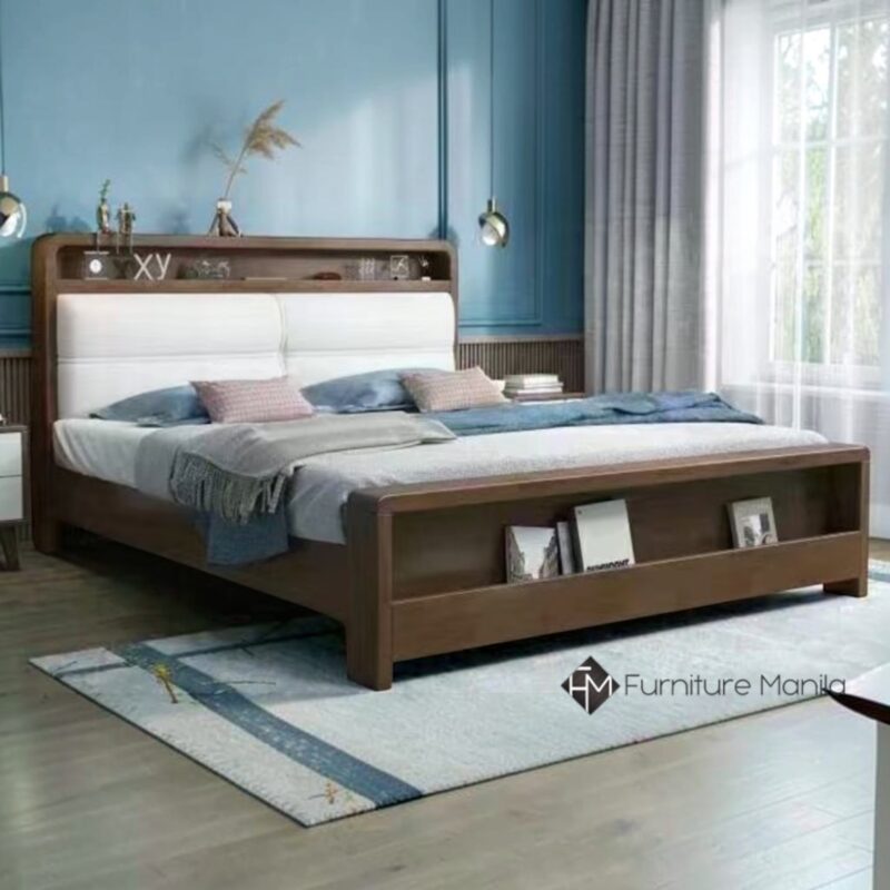 Marlowe Bed Frame w/ Upholstered Headboard & Display Shelves