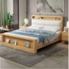Marlowe Bed Frame w/ Upholstered Headboard & Shelves - Natural
