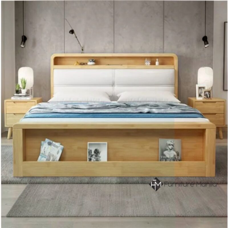 Alternative view of Marlowe Bed Frame w/ Upholstered Headboard & Shelves - Natural