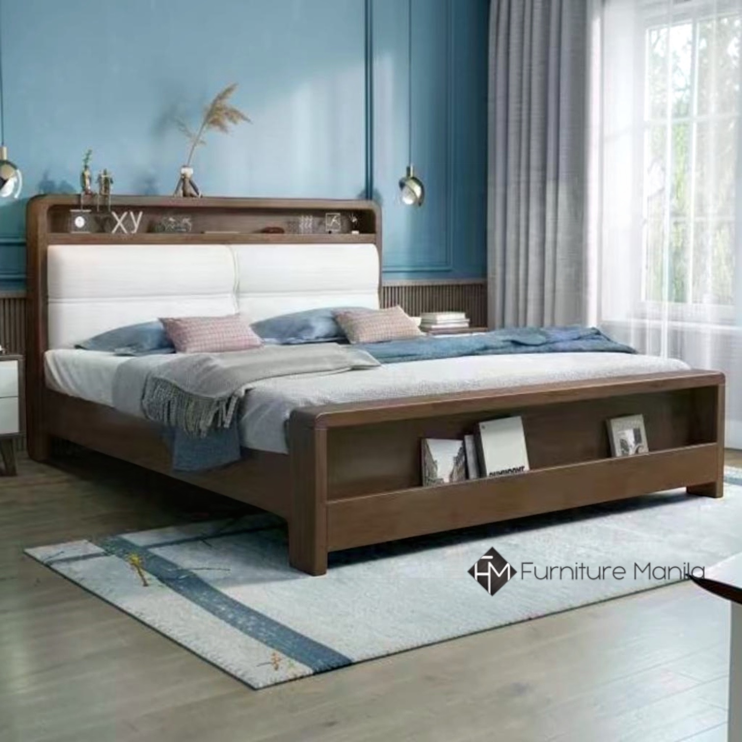 Marlowe Bed Frame w/ Upholstered Headboard & Display Shelves