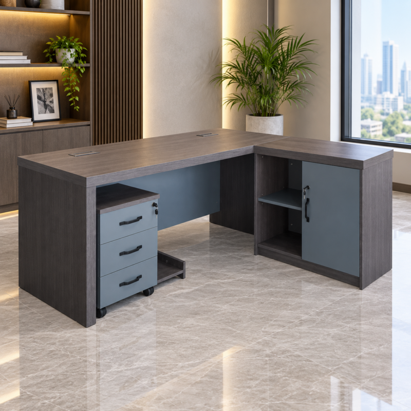 Westhaven Executive L-Shaped Office Desk with Mobile Pedestal