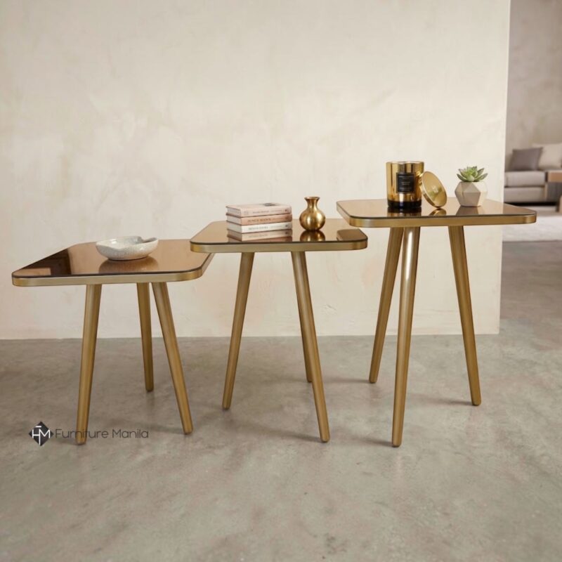 Dorevia Gold Mirror Nesting Table Set
