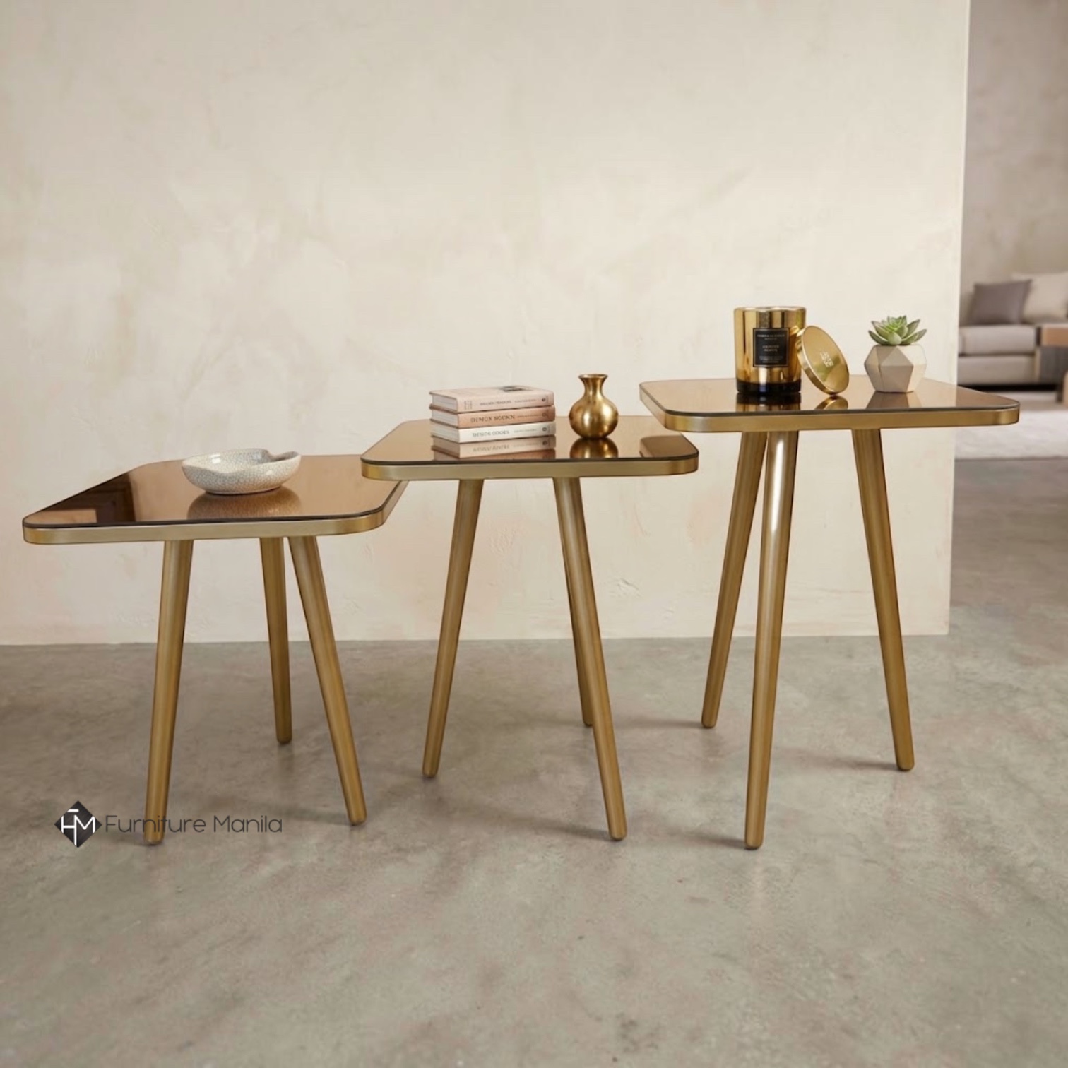 Dorevia Gold Mirror Nesting Table Set