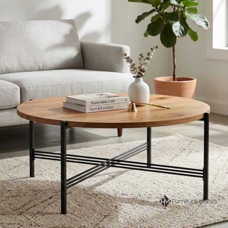 Farrow Round Coffee Table – Natural Wood & Black