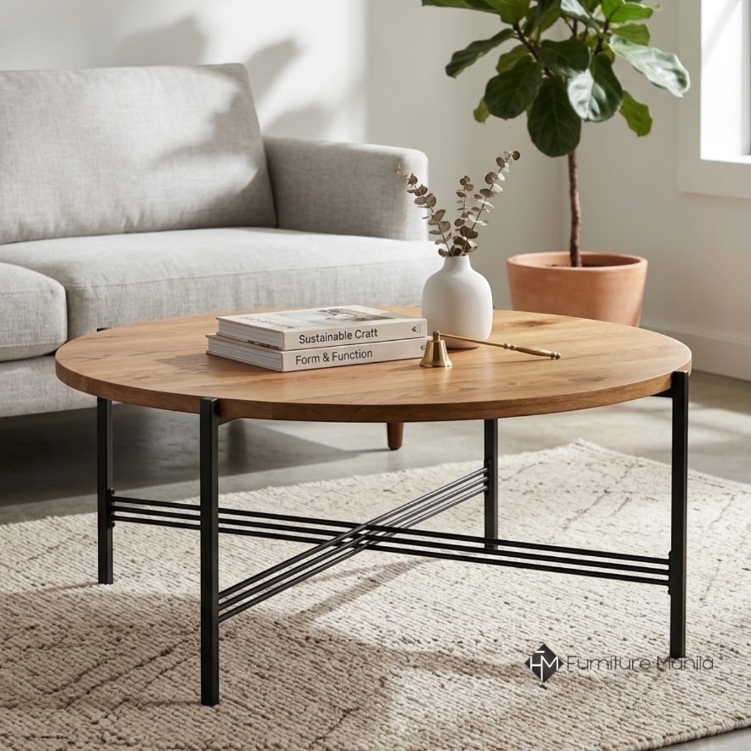 Farrow Round Coffee Table – Natural Wood & Black