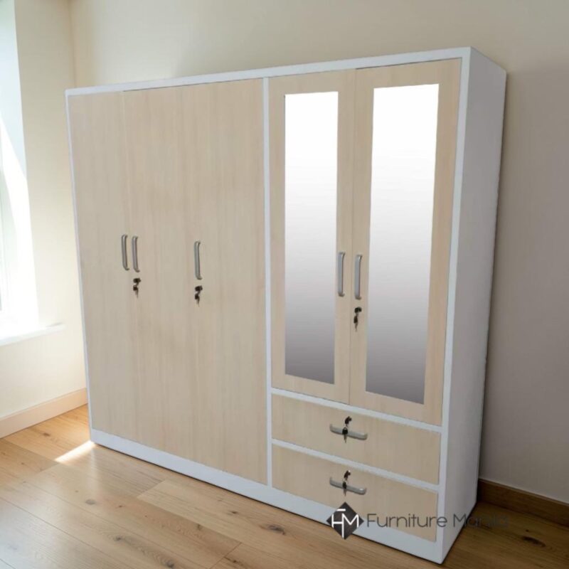 Haverford 6-Door Metal Wardrobe with Dual Mirrors & Drawers