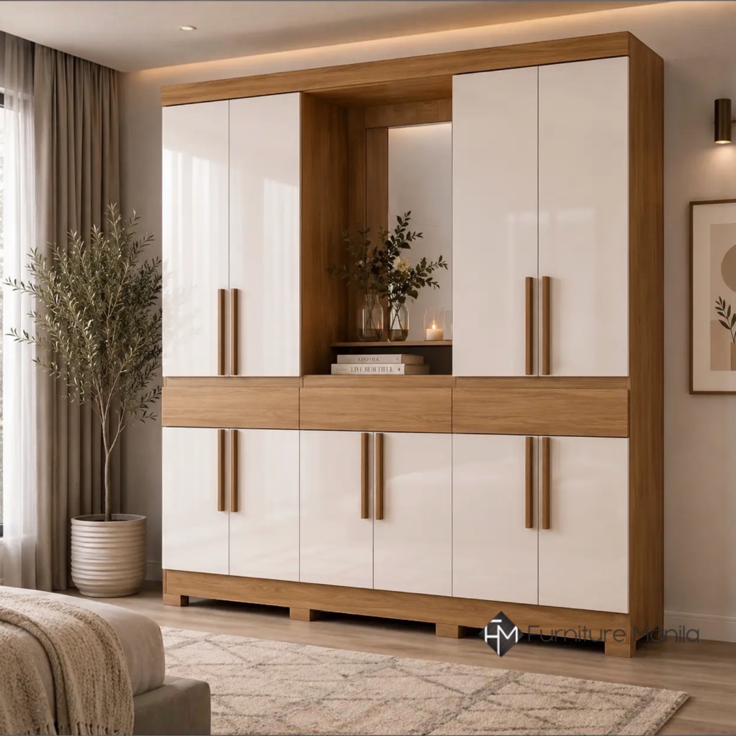 Hawthorne 10-Door Wardrobe Cabinet with Mirror