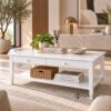 Hedley White Coffee Table with 2 Drawers & Shelf