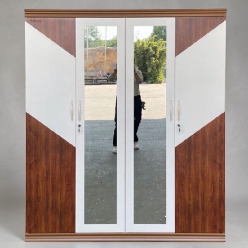 Hensley 4-Door Steel Wardrobe with Dual Mirrors & Safety Box