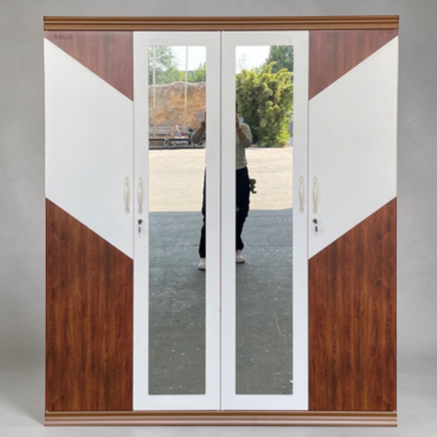 Hensley 4-Door Steel Wardrobe with Dual Mirrors & Safety Box