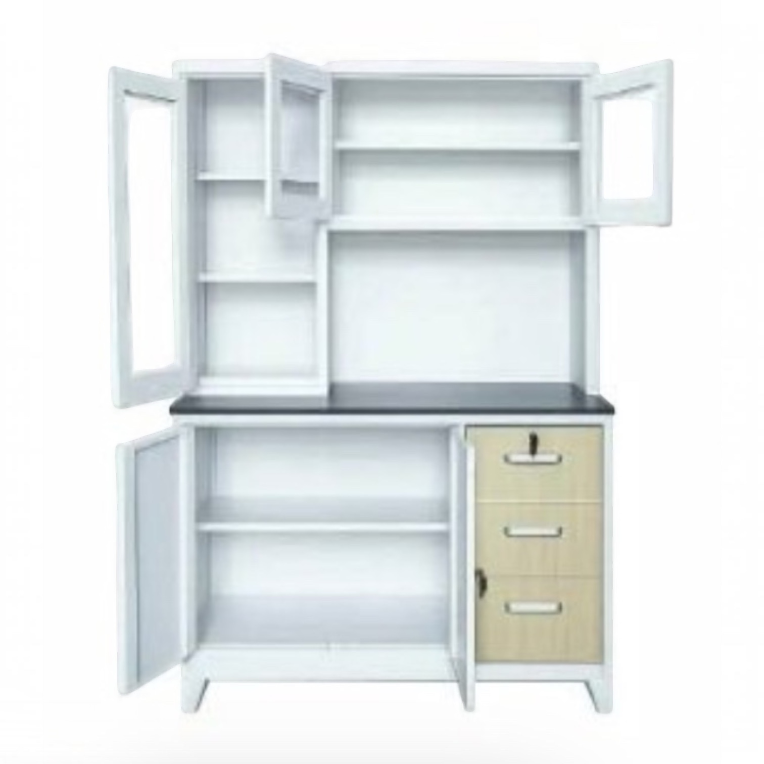 Kensington Compact Metal Kitchen Cabinet with Glass Display Hutch - Image 3