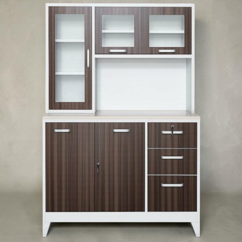 Alternative view of Kensington Compact Metal Kitchen Cabinet with Glass Display Hutch