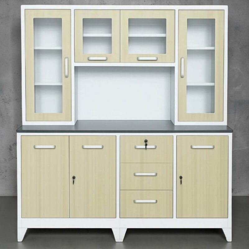 Kensington Metal Kitchen Storage Cabinet w/ Display Hutch - Image 3