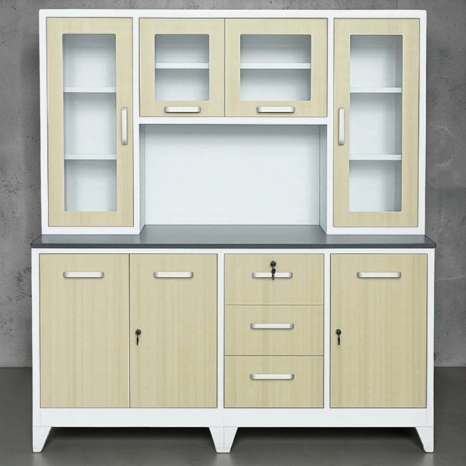 Kensington Metal Kitchen Storage Cabinet w/ Display Hutch - Image 3