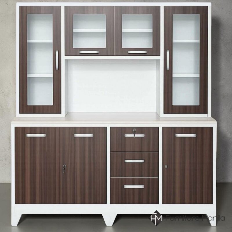 Kensington Metal Kitchen Storage Cabinet w/ Display Hutch